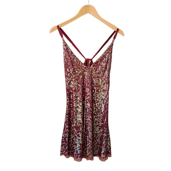 Free People Gold Rush Sequin Mini Dress in Wine Size Small Party Prom Mesh - Picture 10 of 12